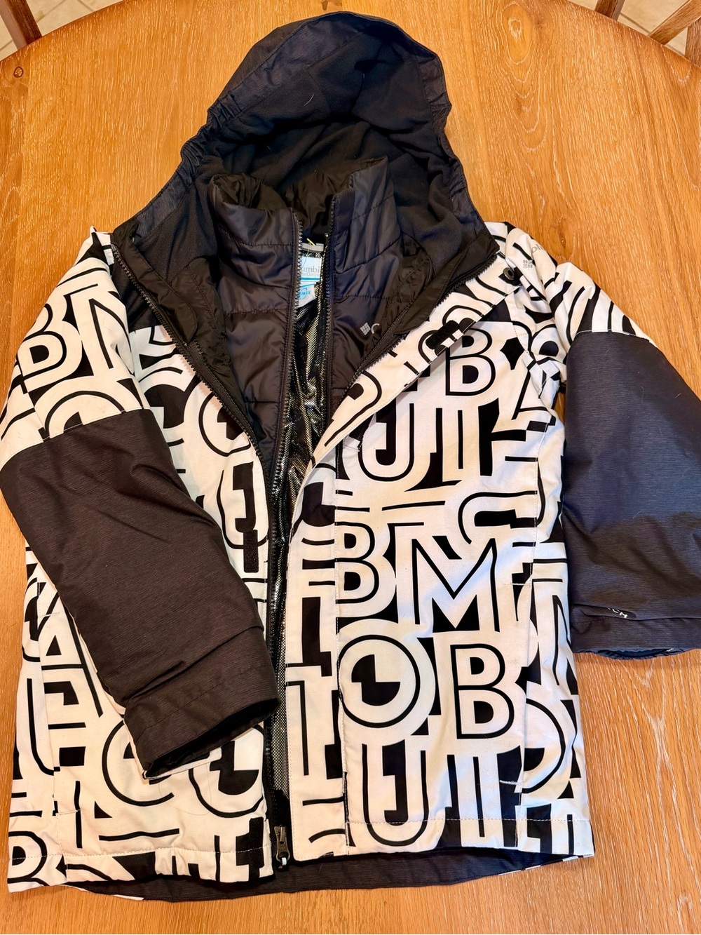 Columbia Whirlibird IV Interchange Jacket 3 in 1 Ski Snowboard Typography Print